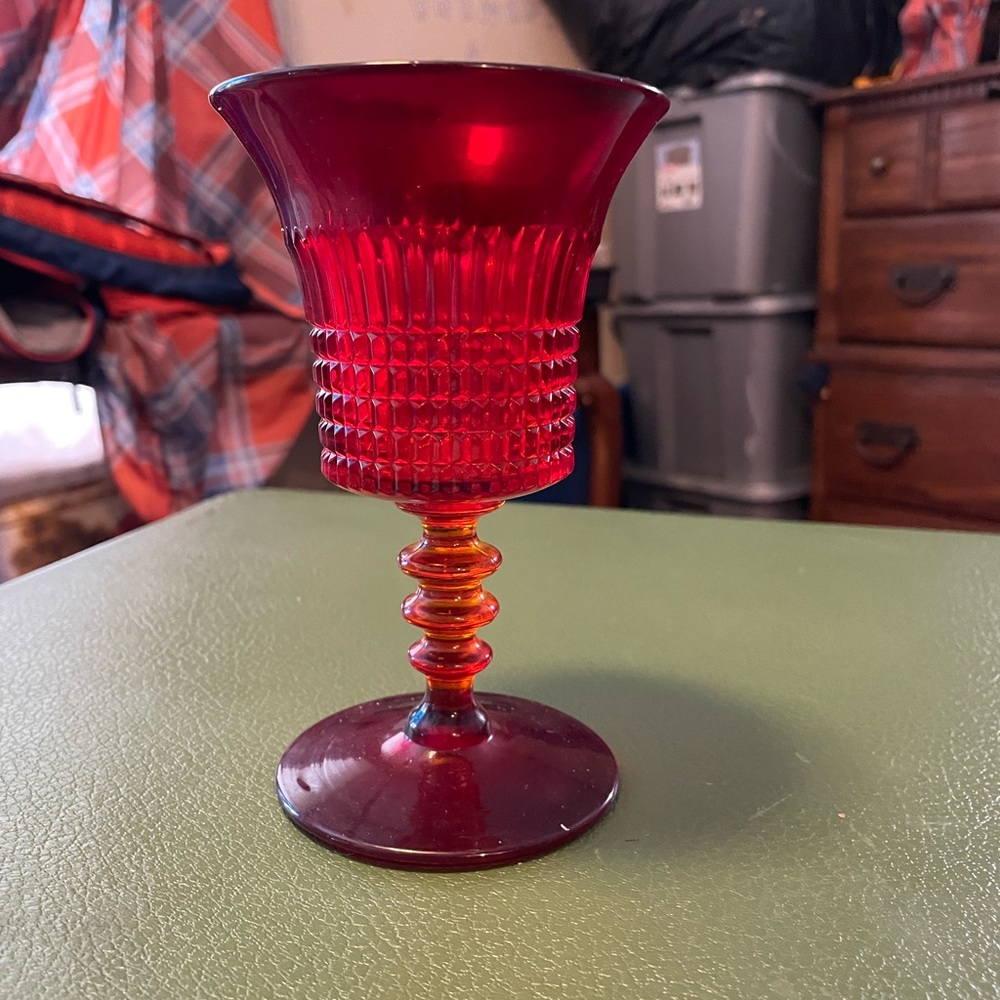 Vintage antique glassware “ Ruby red Lincoln Inn water goblet